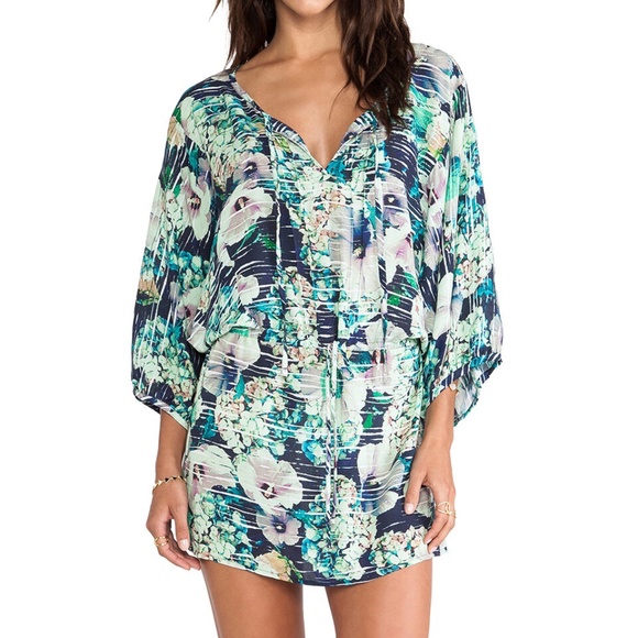NANETTE LEPORE HIBISCUS swim suit cover up new blue teal aqua floral